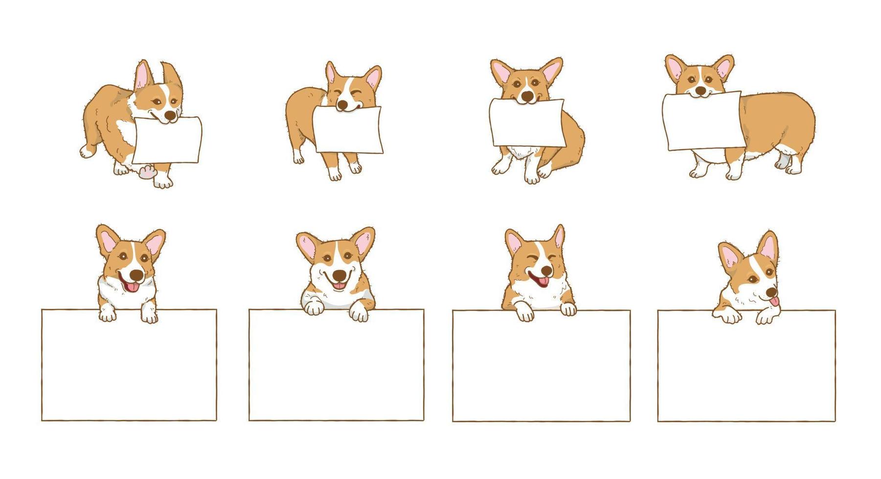 Cartoon corgi dog with blank paper. Dog above banner or sign illustration vector