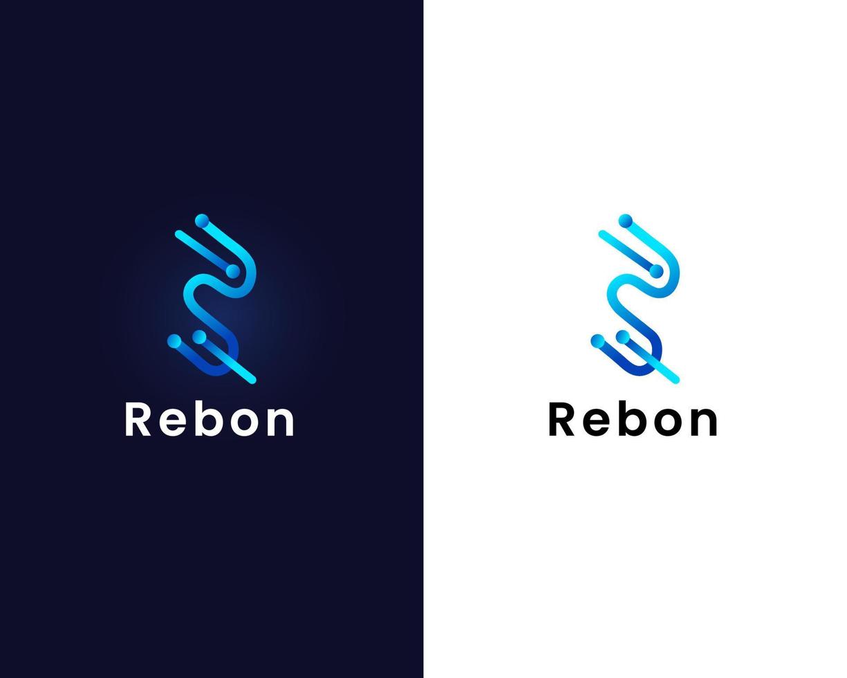 diseño de logotipo de letra r y b con signo de tecnología vector