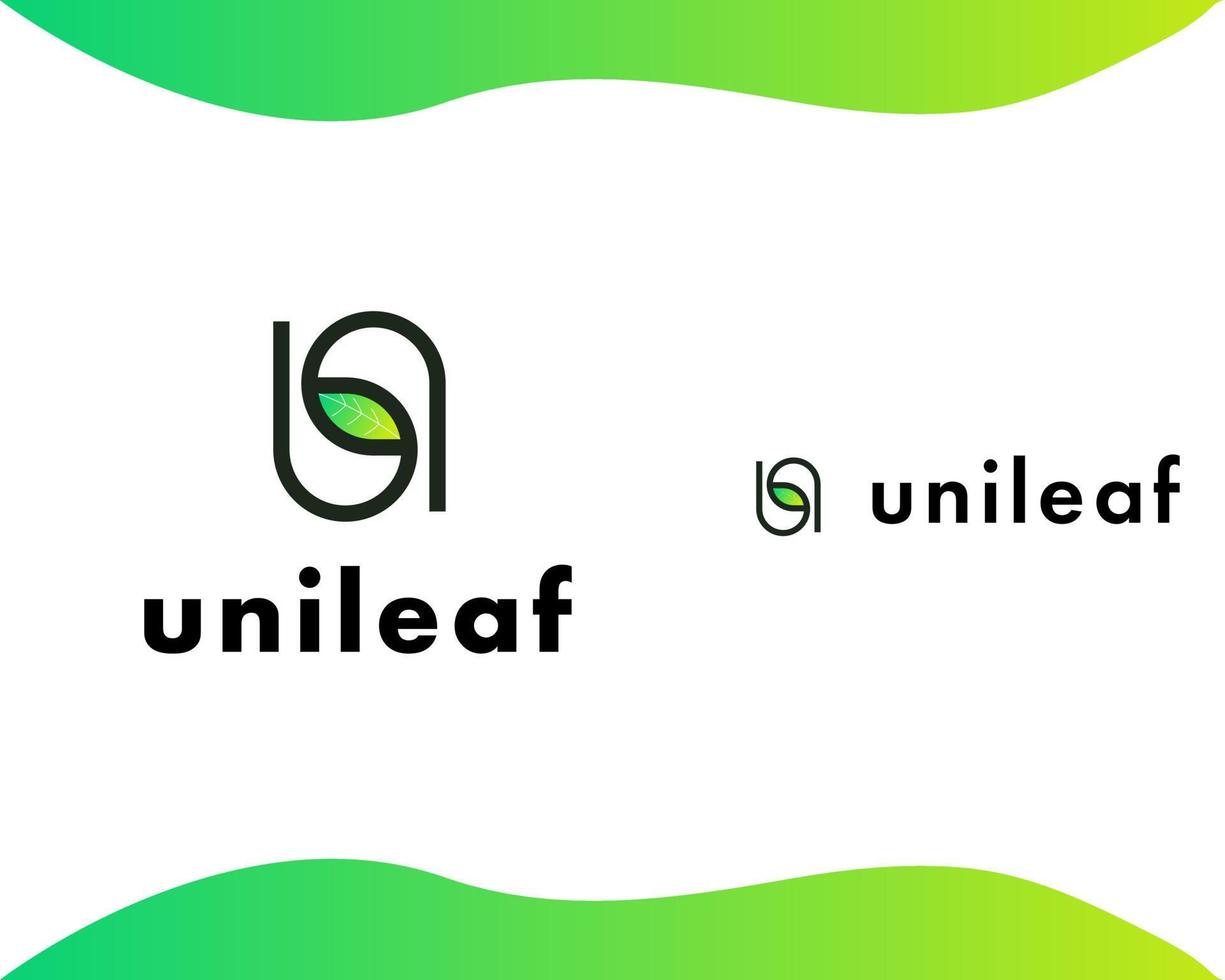 letter u with leaf logo design template vector