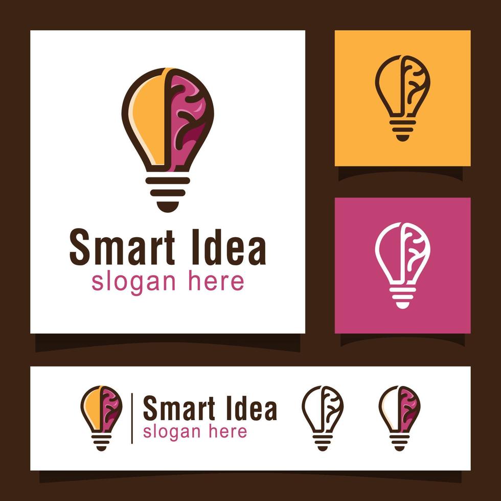 logotipo de idea inteligente, cerebro inteligente, crecimiento cerebral, plantilla de vector de diseño de logotipo de bulbo cerebral