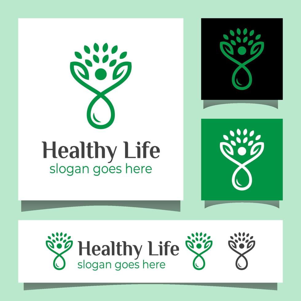 line art Healthy life logo, people leaf, diet, vegetables logo design vector