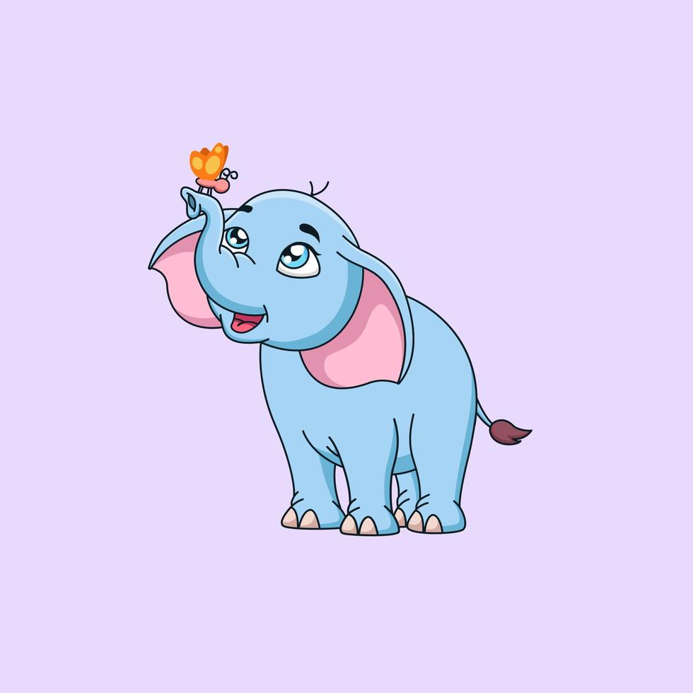 Cartoon cute elephant with butterfly. Vector illustration