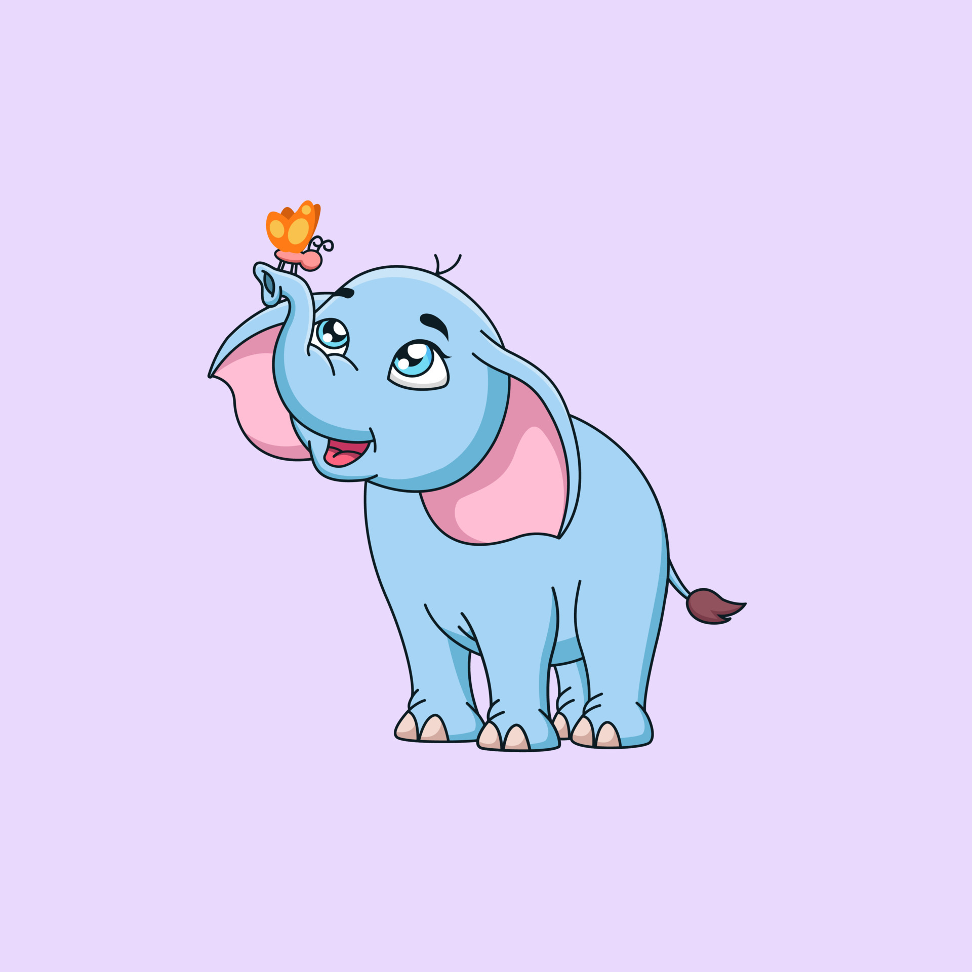 Cartoon cute elephant with butterfly. Vector illustration 6788451 Vector  Art at Vecteezy