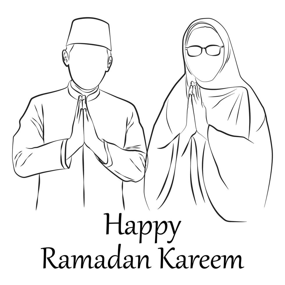 boceto de marido y mujer diciendo feliz ramadán vector