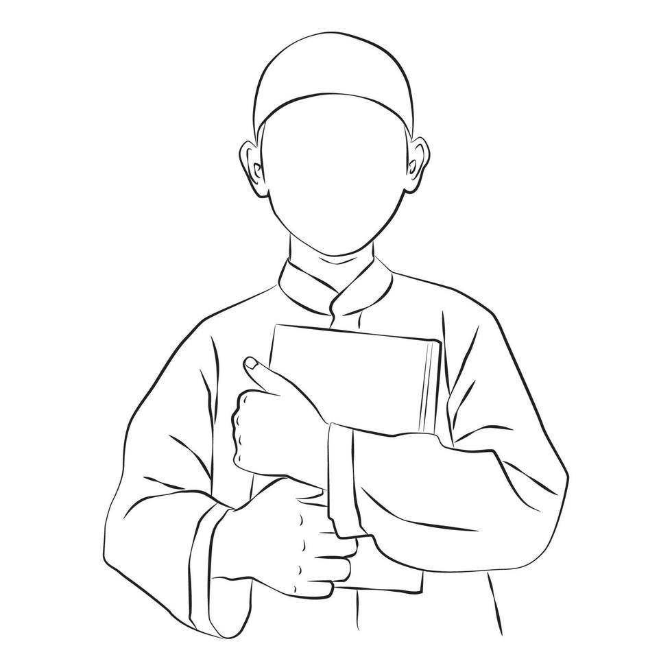 boceto de un niño sosteniendo el Corán vector