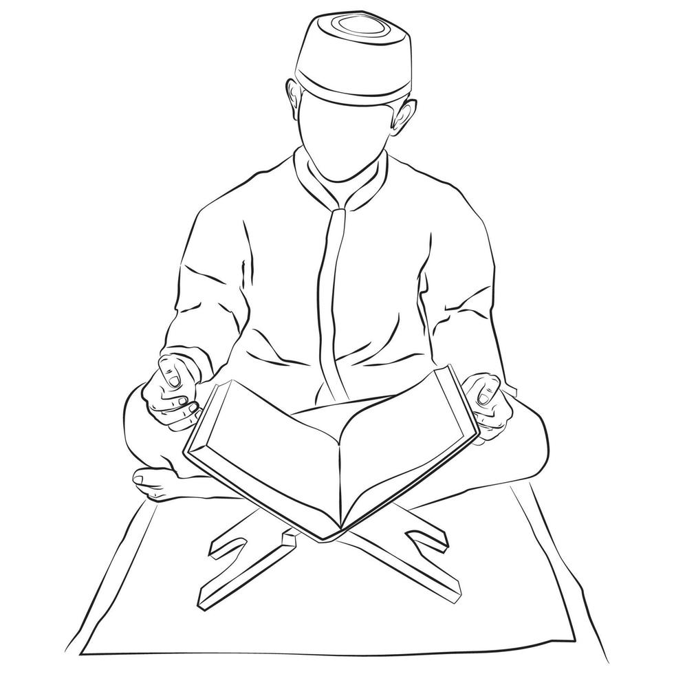 Sketch of a man reading the Koran vector