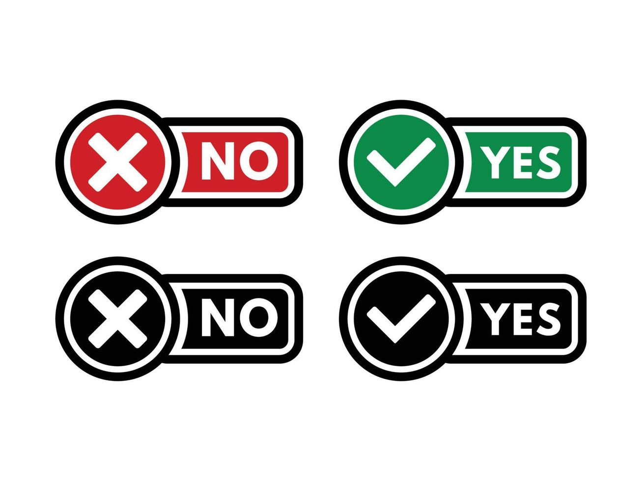 Tick and false, Tick and cross, Accepted, Rejected, Approved, Denied, True, False, True, False - green and red vector sign symbols. Isolated icon with black outline.