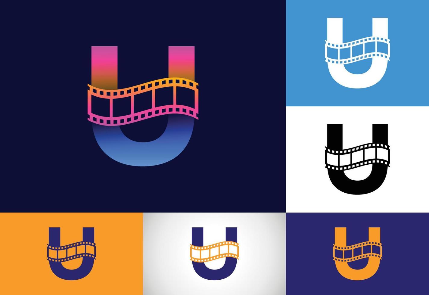 Initial U monogram alphabet incorporated with film reel. Video and movie logo concept. Font emblem. Logo for the entertainment business and company identity vector