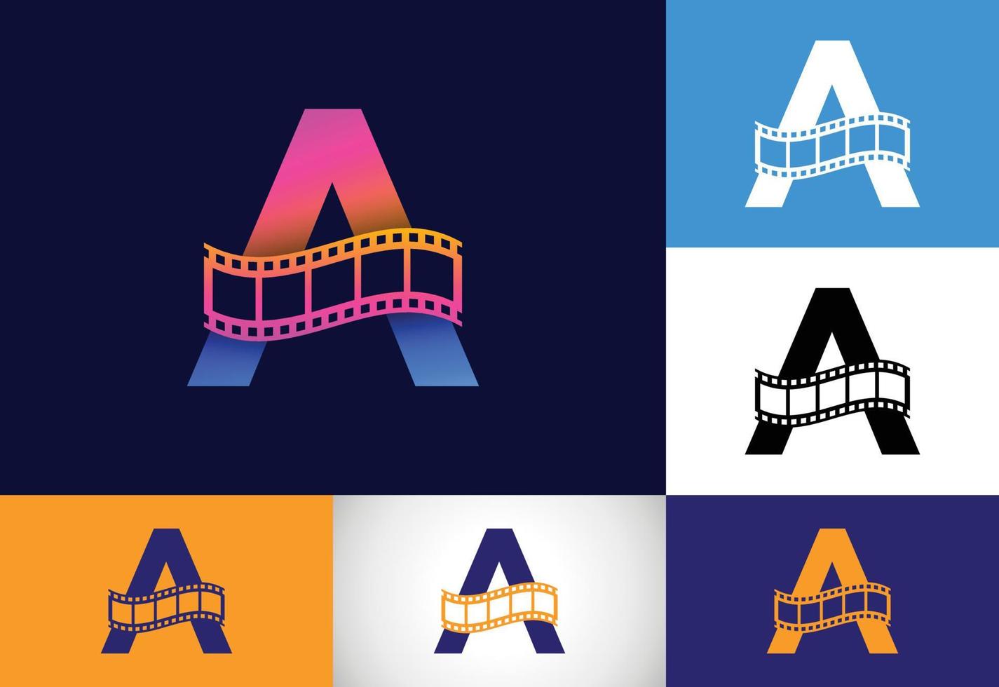 Initial A monogram alphabet incorporated with film reel. Video and movie logo concept. Font emblem. Logo for the entertainment business and company identity vector