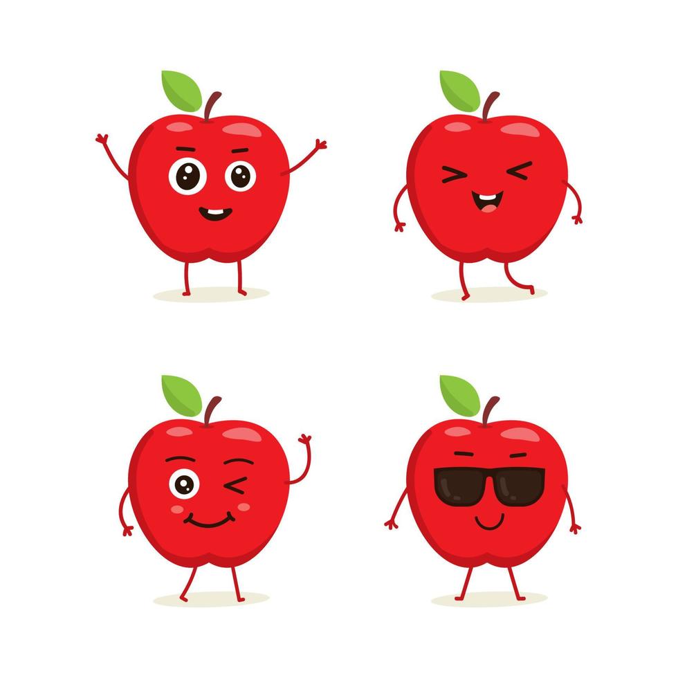 Cute vector set of Apple fruit character in different action emotion