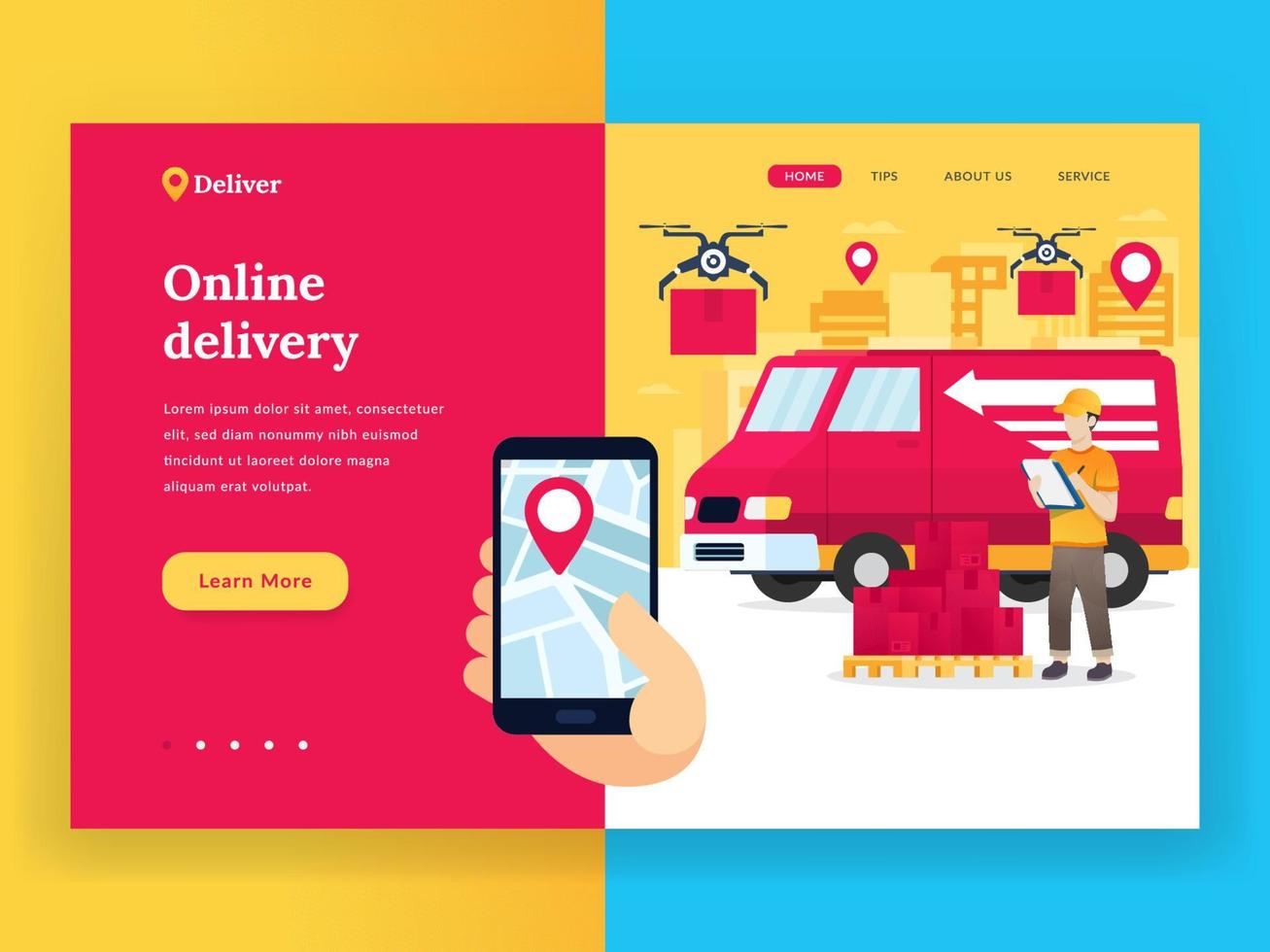 Online delivery service landing page vector