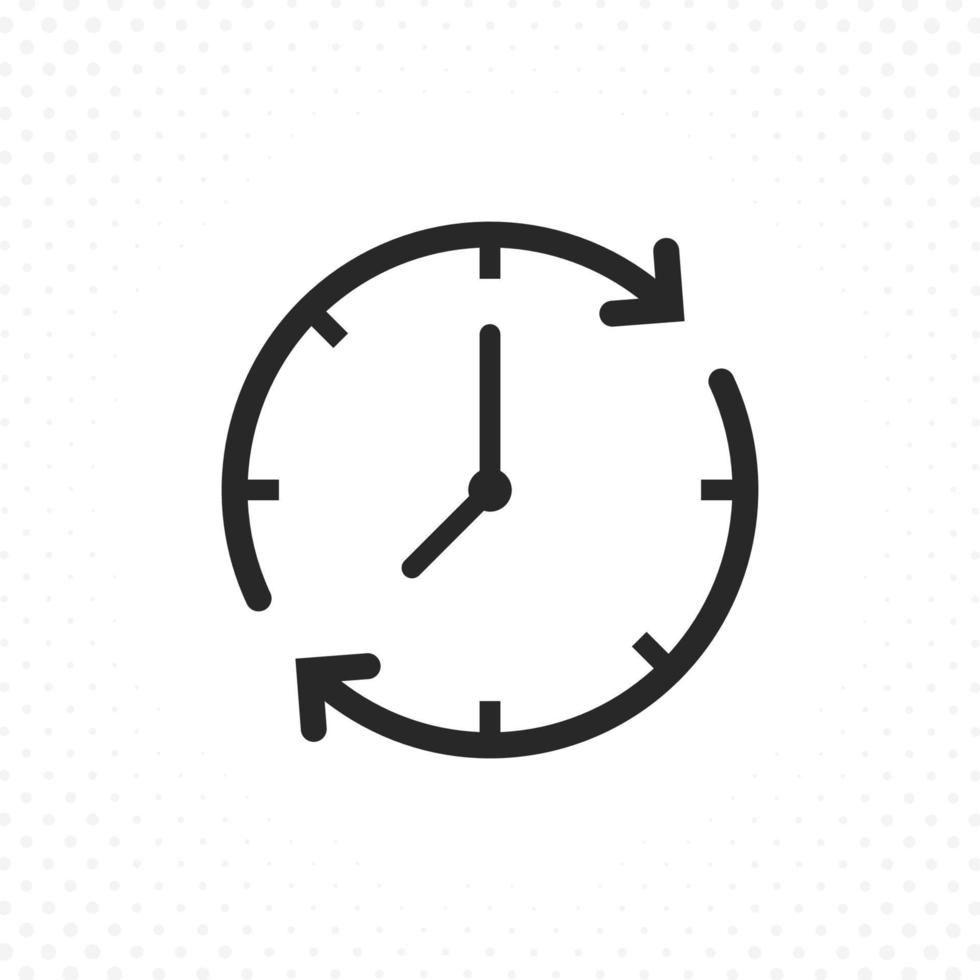 reloj de icono de línea en flecha circular vector