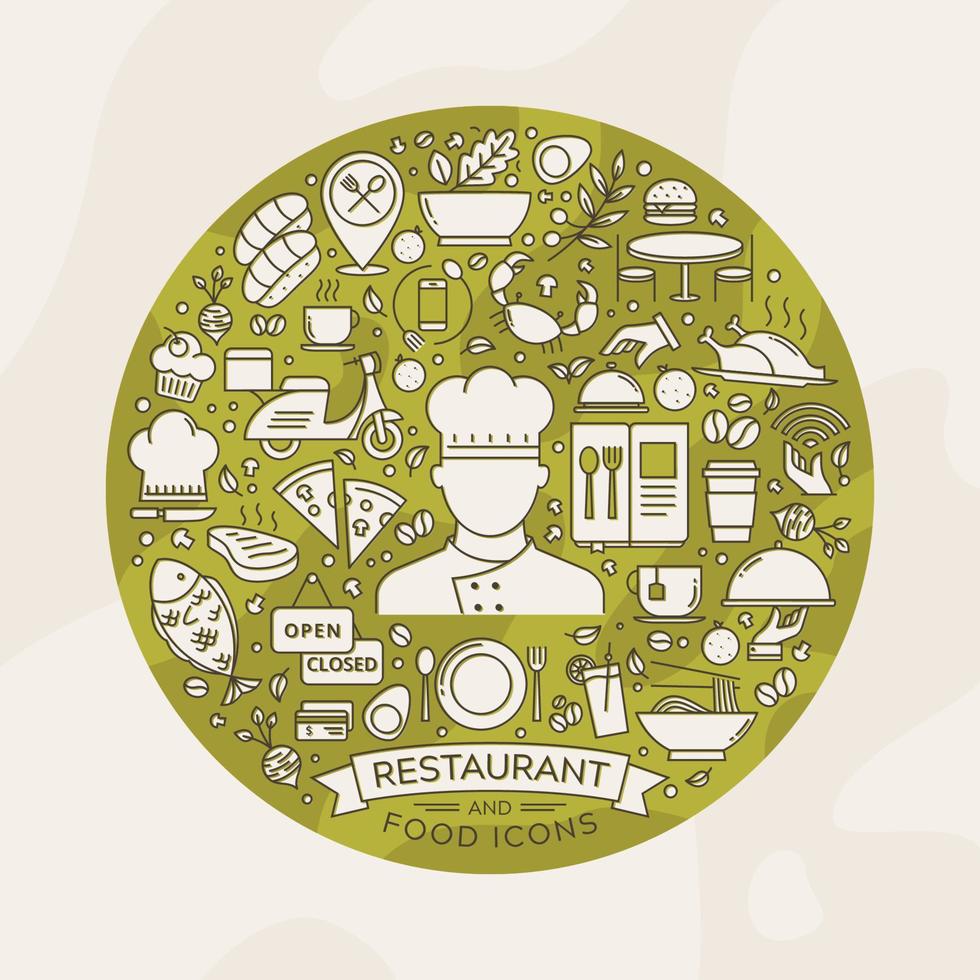 elemento de diseño redondo con diseño de icono de restaurante vector