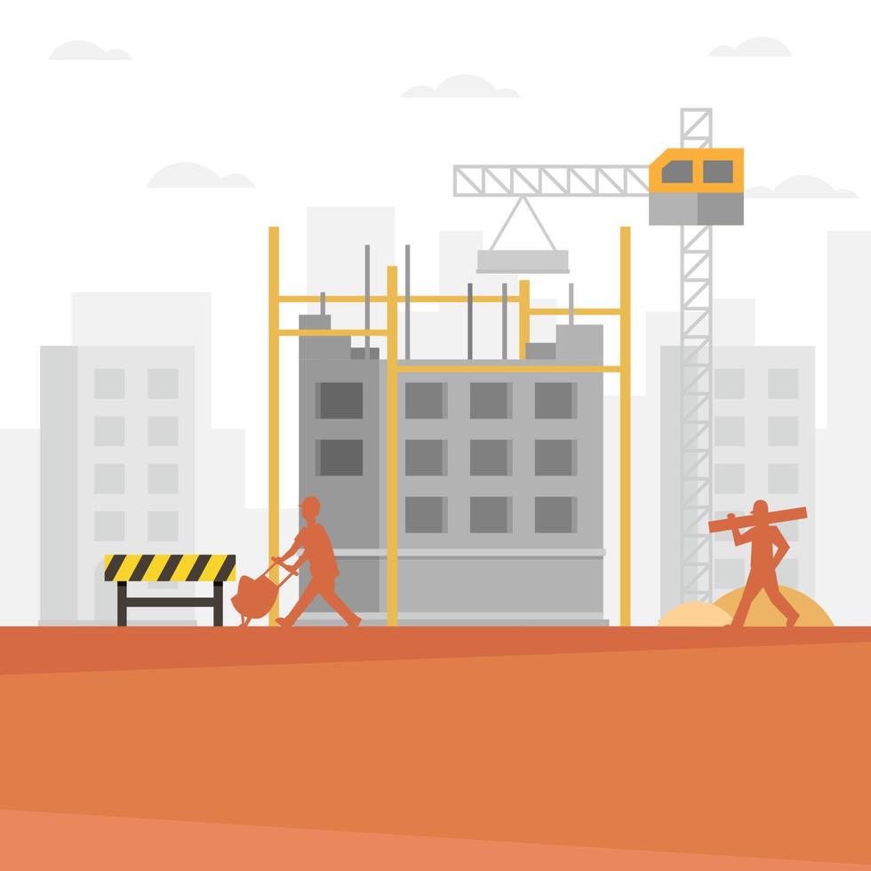 Construction builder cartoon. Building and construction industry cartoon background. Construction process - Vector illustration