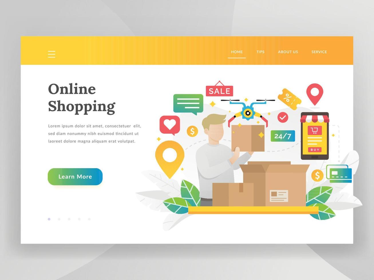 Online shopping landing page vector
