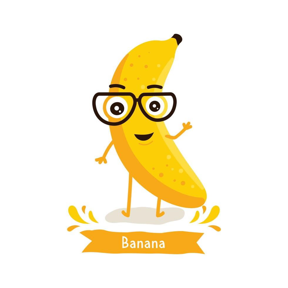 divertido personaje de fruta de plátano aislado sobre fondo blanco vector