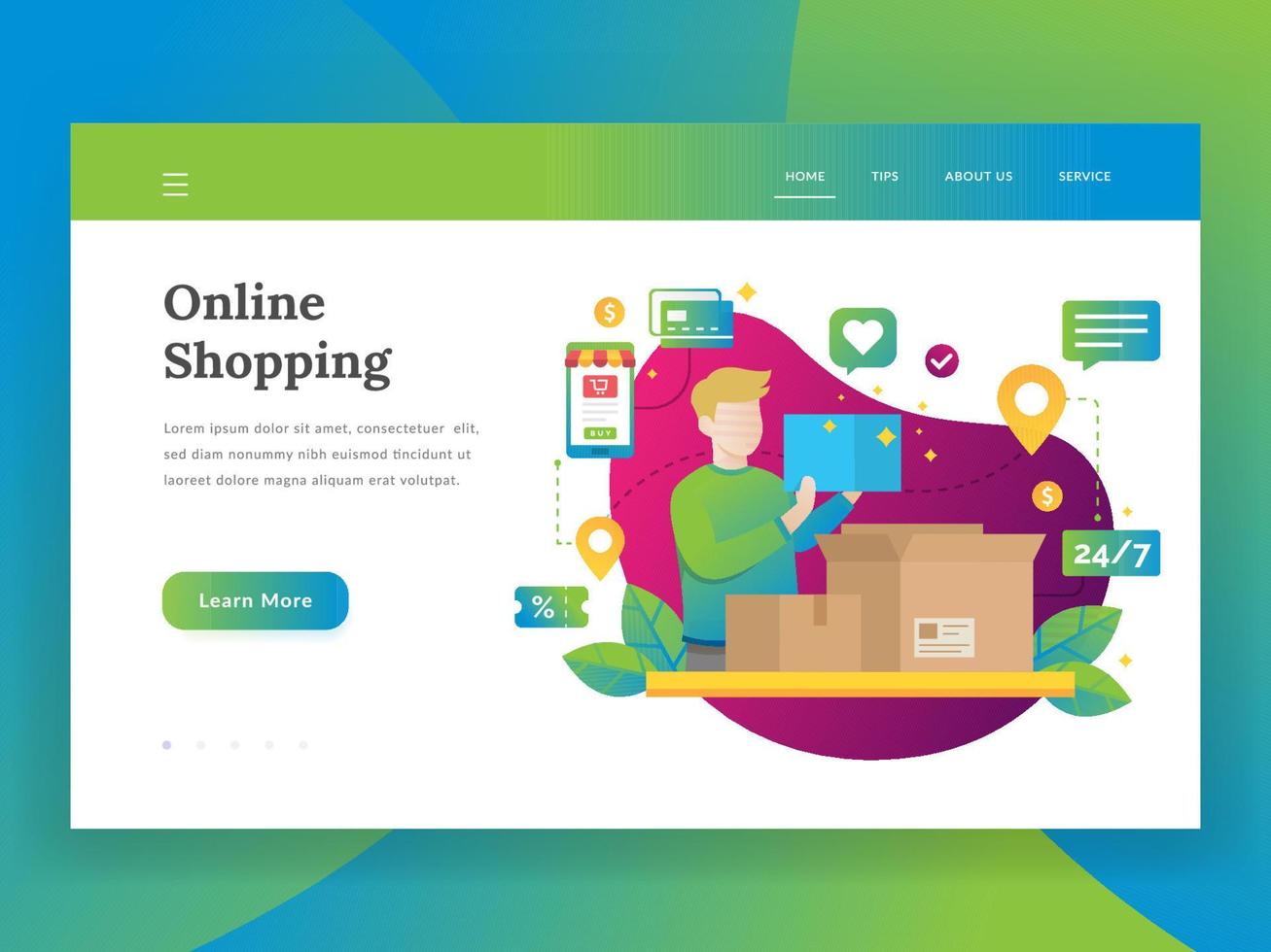 Online shopping landing page vector