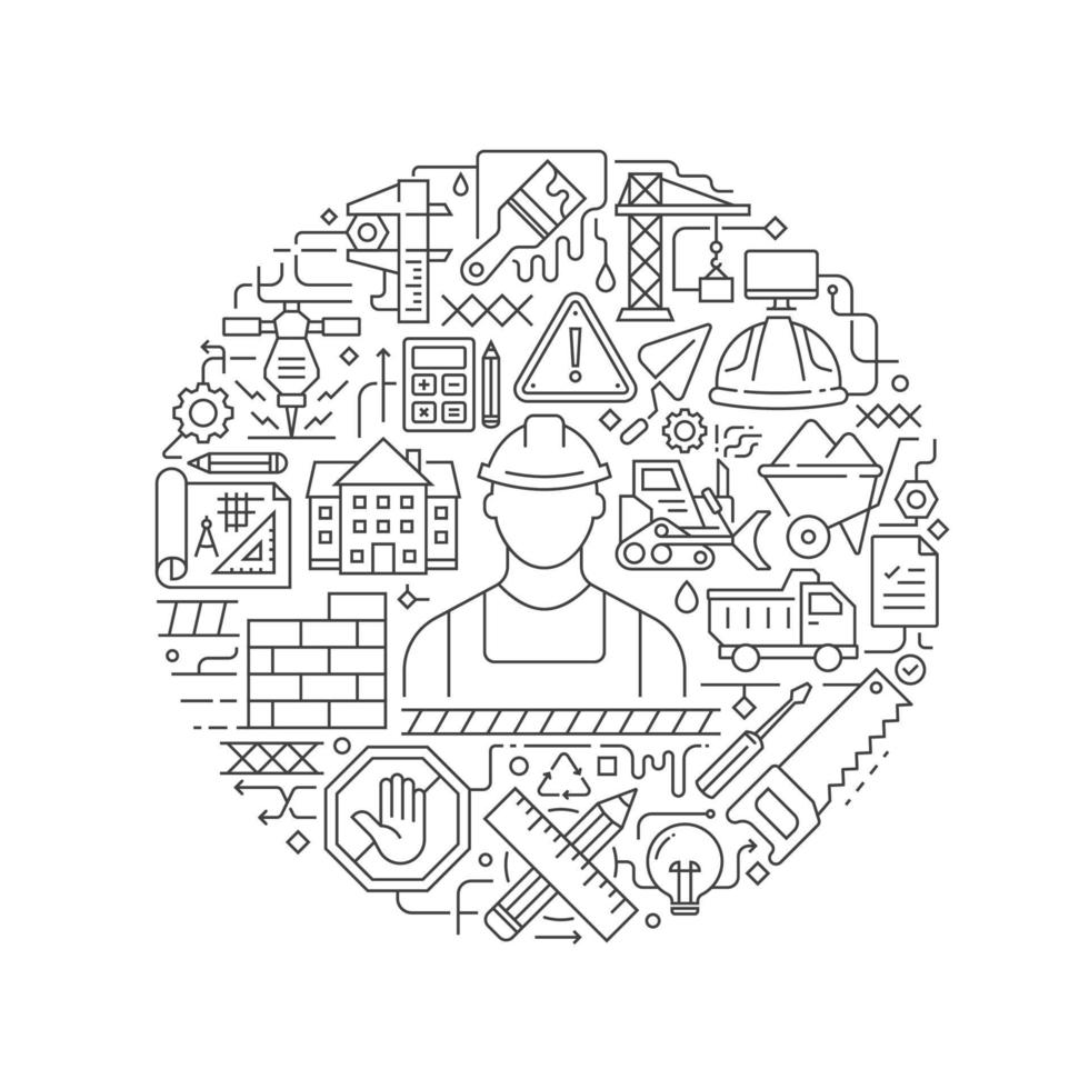 Round design element with construction icon concept vector