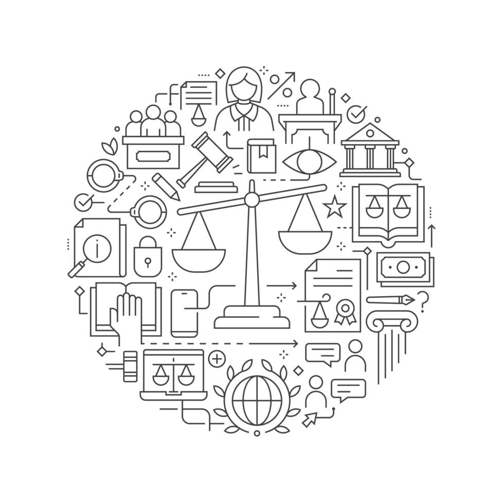 Round design element with law and justice icons vector
