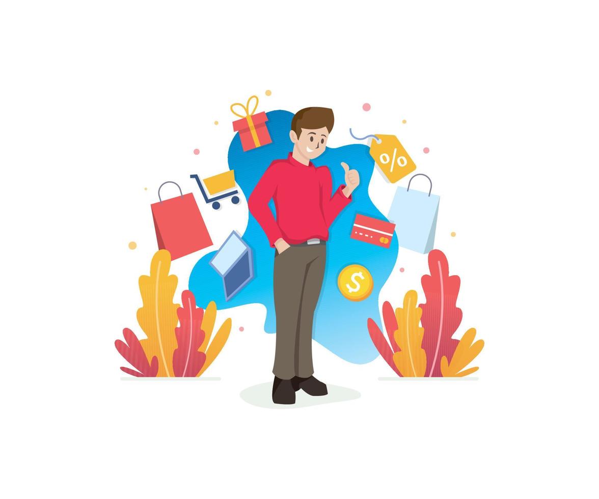 Smiling man shopping illustration vector