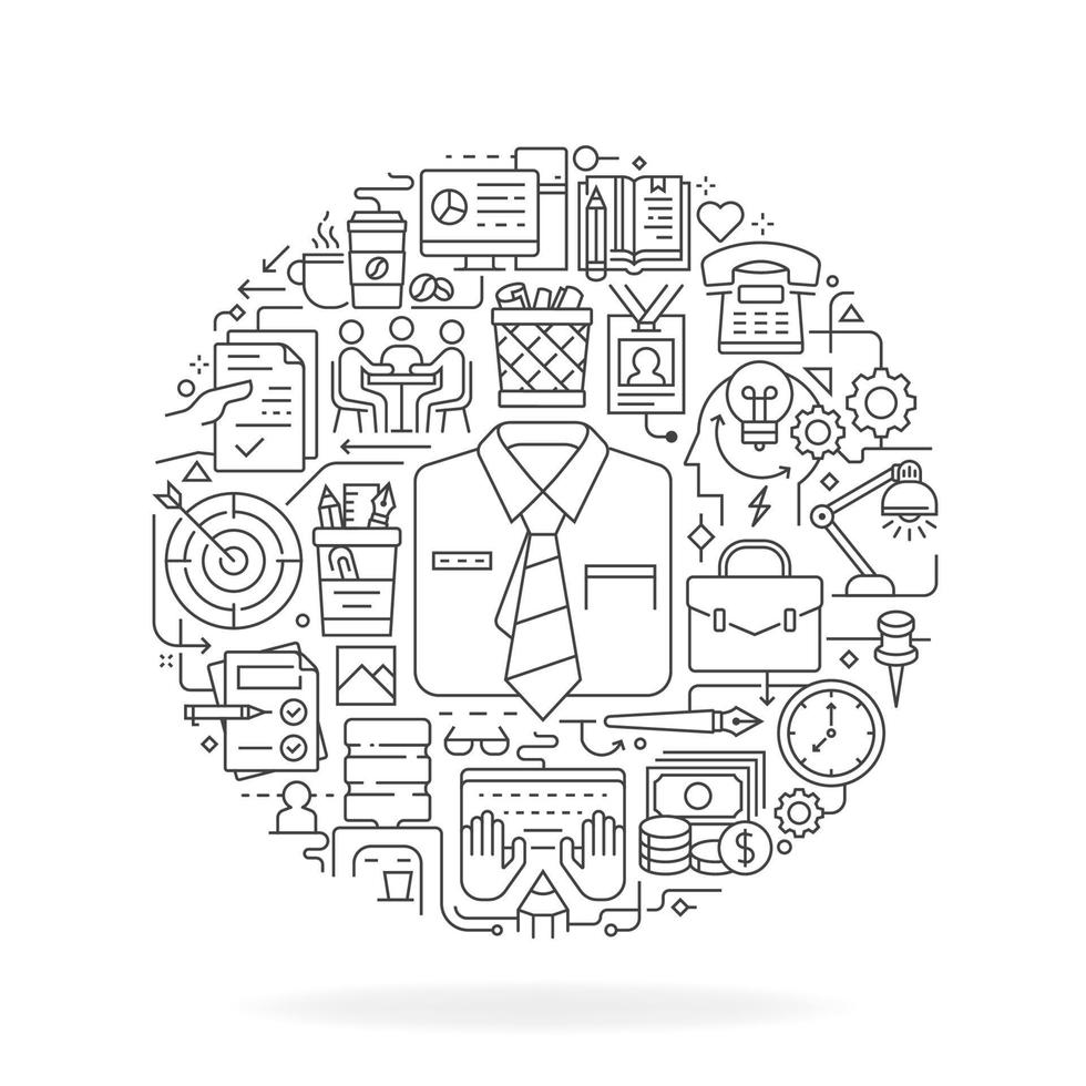 Business office concept in thin flat illustration. Office line icons in round shape isolated vector illustration. Round design element with Office icons - Vector