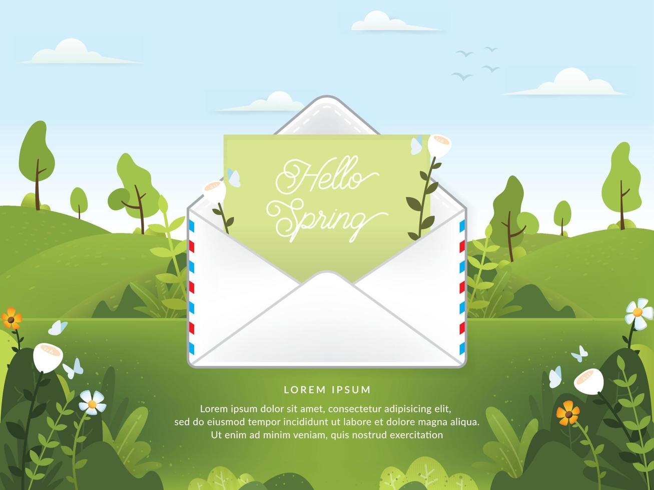 Hello spring letter envelope illustration vector