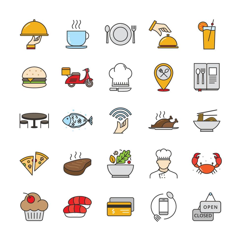 diseño de icono de comida y restaurante de contorno lleno vector