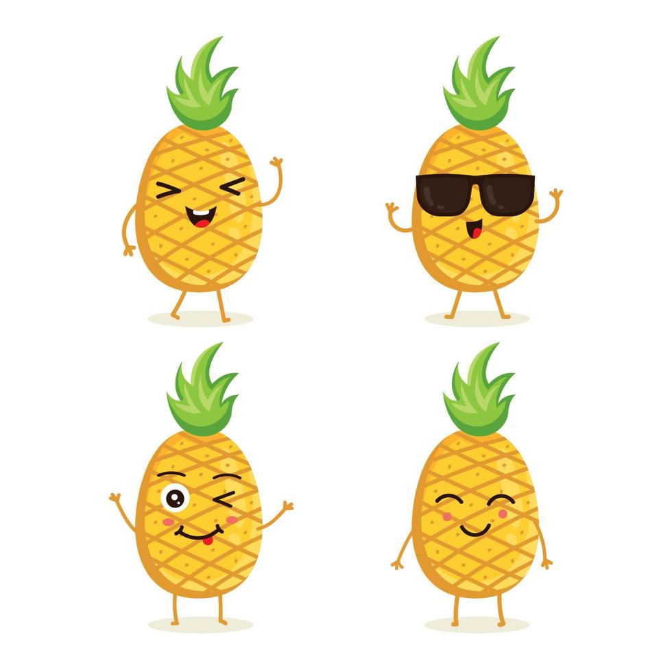 Collection of pineapple fruit characters in different expressions vector