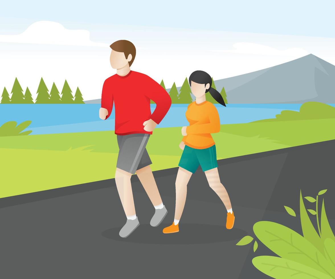 Young man and women running together vector