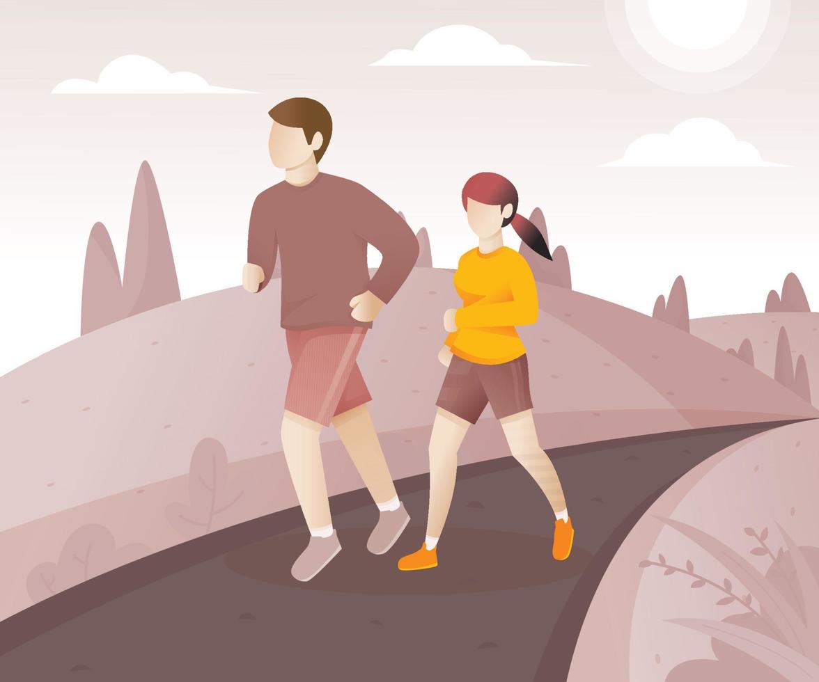 Young man and women running together vector