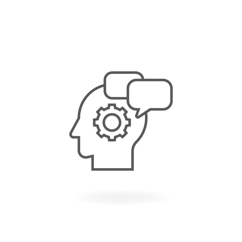 Icon of gear and bubble chat in head vector