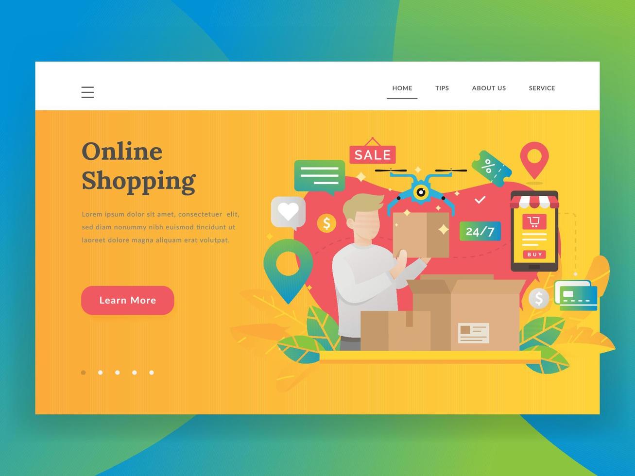 Online shopping landing page vector