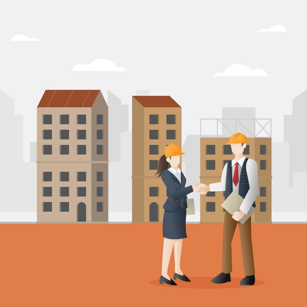 Businessman shaking hands with a female architect vector