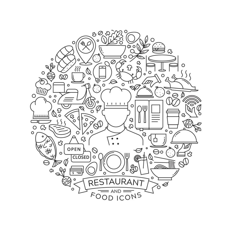 elemento de diseño redondo con iconos de restaurante vector