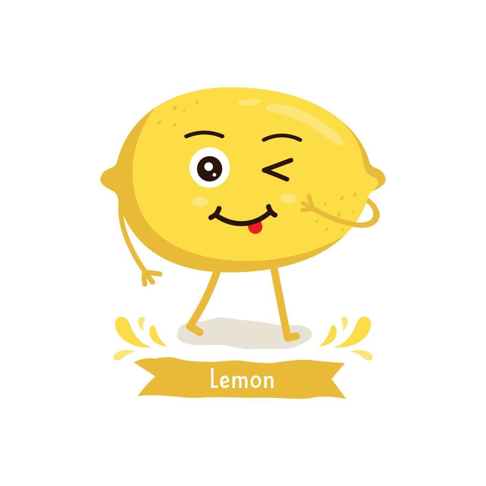 lindo personaje de limón, ilustración vectorial de dibujos animados de limón. lindo personaje de vector de fruta aislado sobre fondo blanco