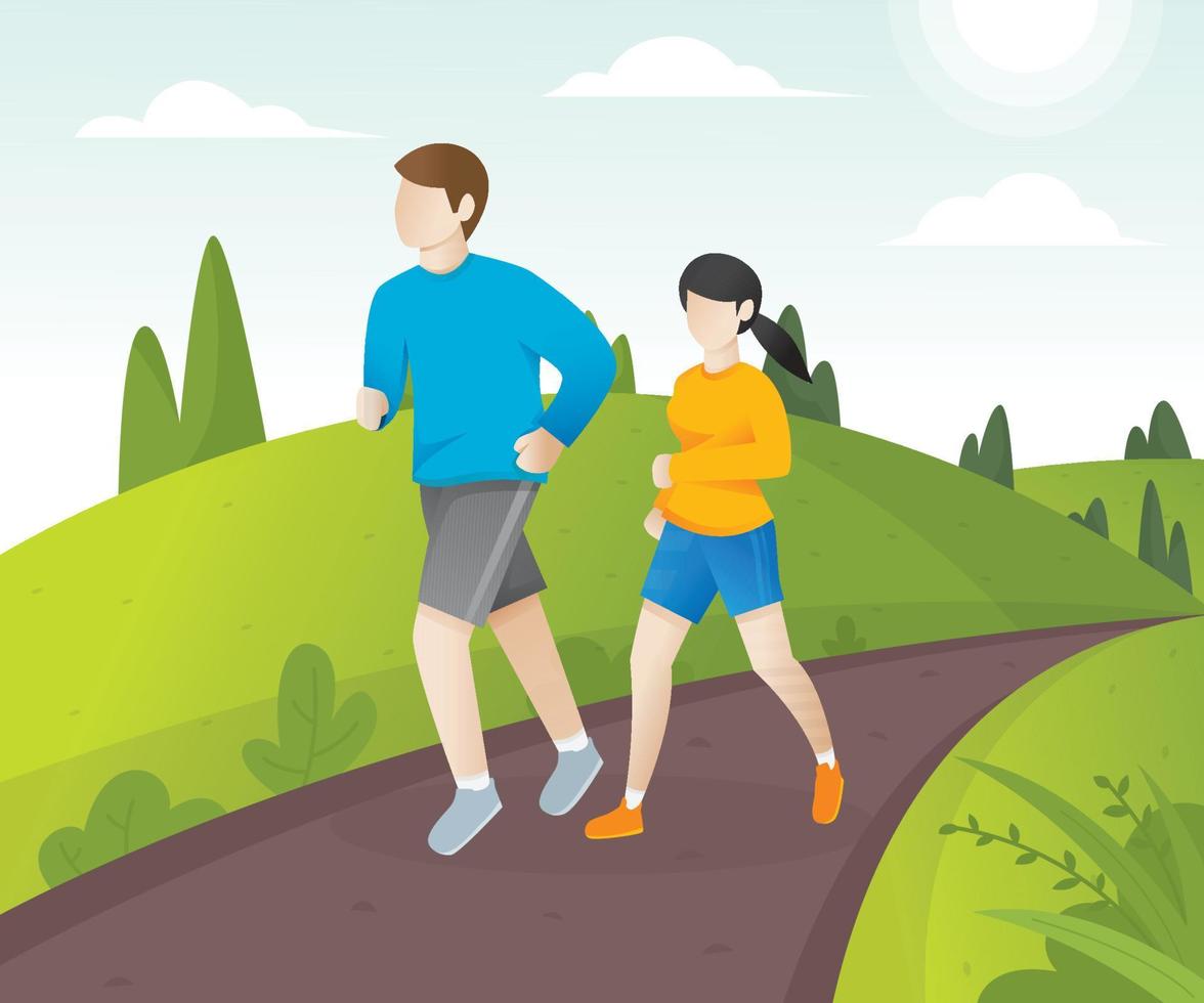 Young man and women running together vector