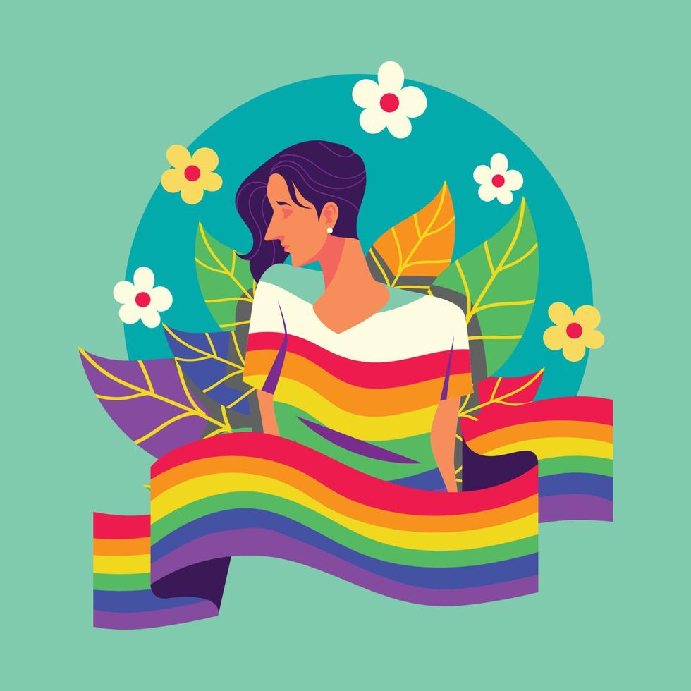 Women with Rainbow T-Shirt in Pride Month vector