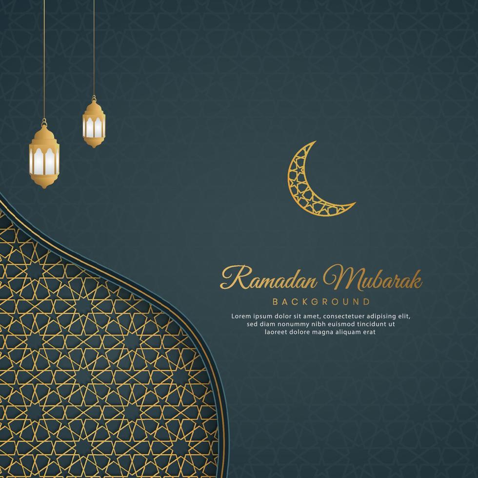 Ramadan Kareem Islamic Arabic Luxury Background with Geometric pattern and Beautiful Ornament with Lanterns vector