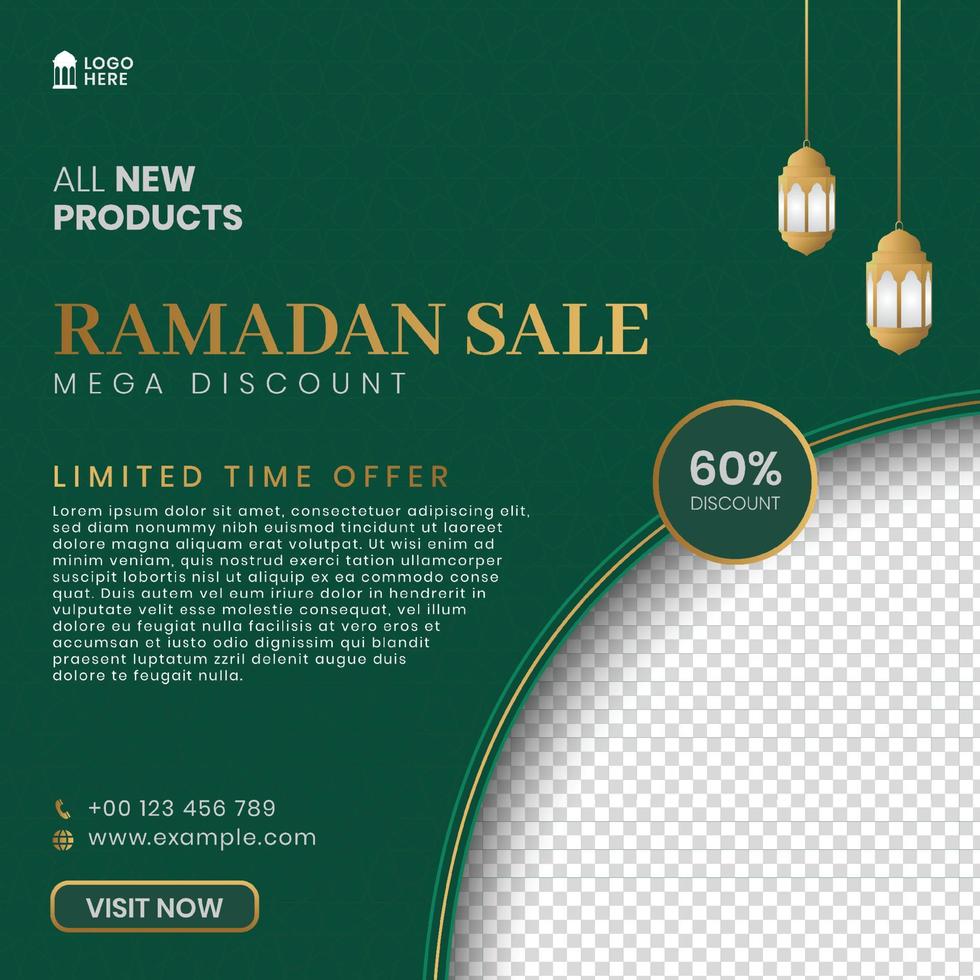Ramadan Kareem Sale Banner, Social Media Post With Islamic Arabic Pattern and Lanterns vector