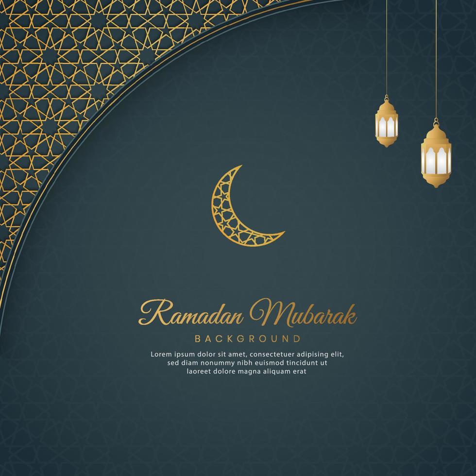 ramadan mubarak fondo de lujo árabe islámico con patrón geométrico y hermoso adorno con linterna vector