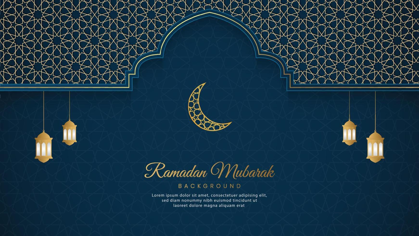 Ramadan Mubarak Ornamental Islamic Arch Pattern Background With Arabic Style Lanterns vector