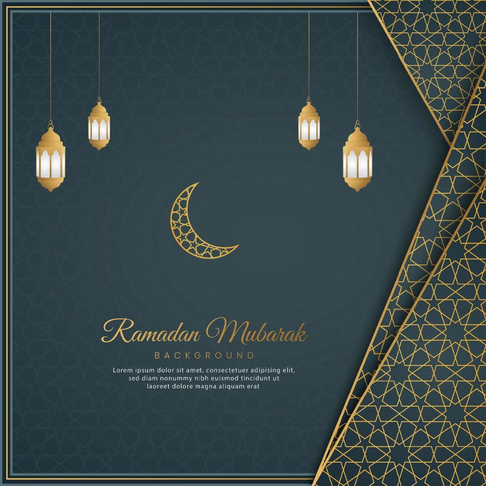 Ramadan Mubarak Islamic Arabic Luxury Background with Golden Pattern Border Frame vector