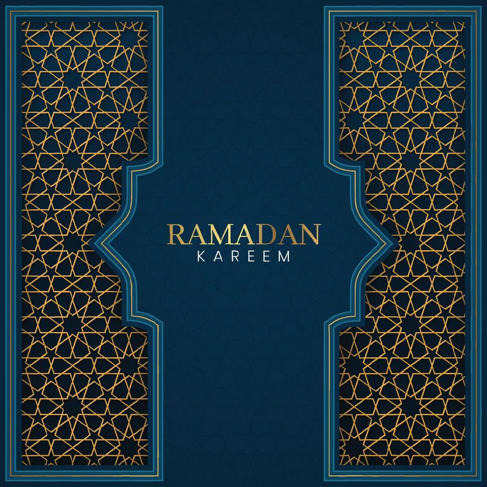 Ramadan Kareem Islamic Arabic Blue Luxury Background with Golden Pattern Border Frame vector