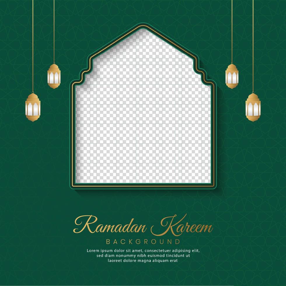 Ramadan Kareem, Islamic Arabic Green Luxury Background with Geometric pattern and Empty Space for Photo vector