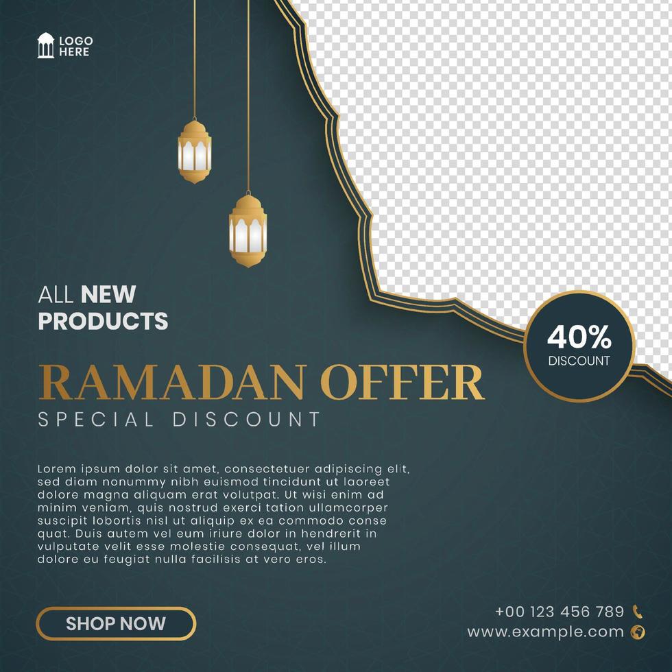 banner de venta de oferta de ramadán, publicación en redes sociales con patrón árabe islámico y espacio vacío para la imagen vector