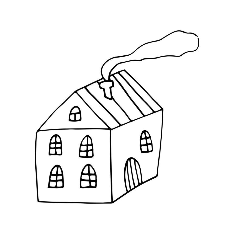 house icon hand drawn in doodle line art style vector