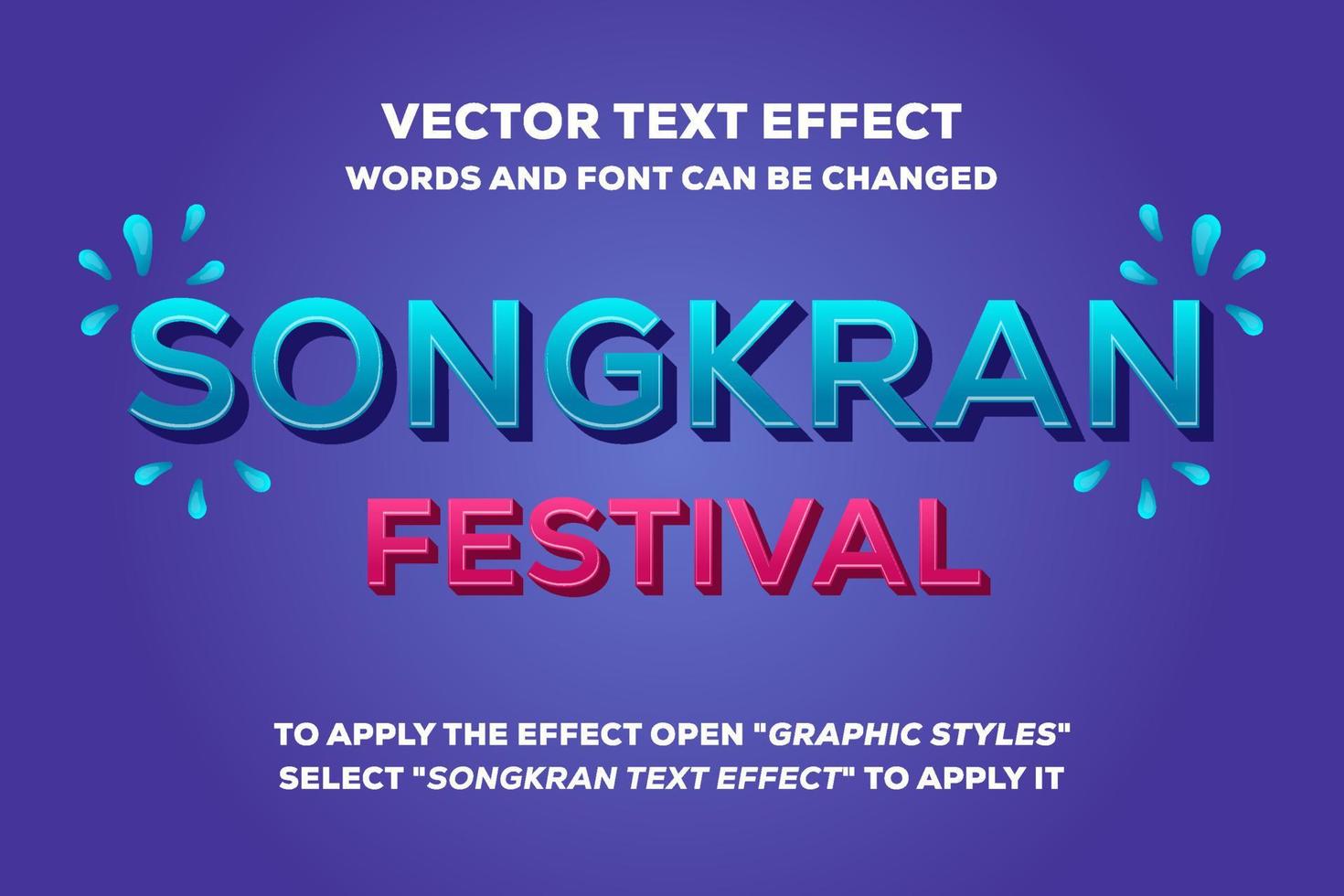 efecto de texto de vector de festival de songkran totalmente editable