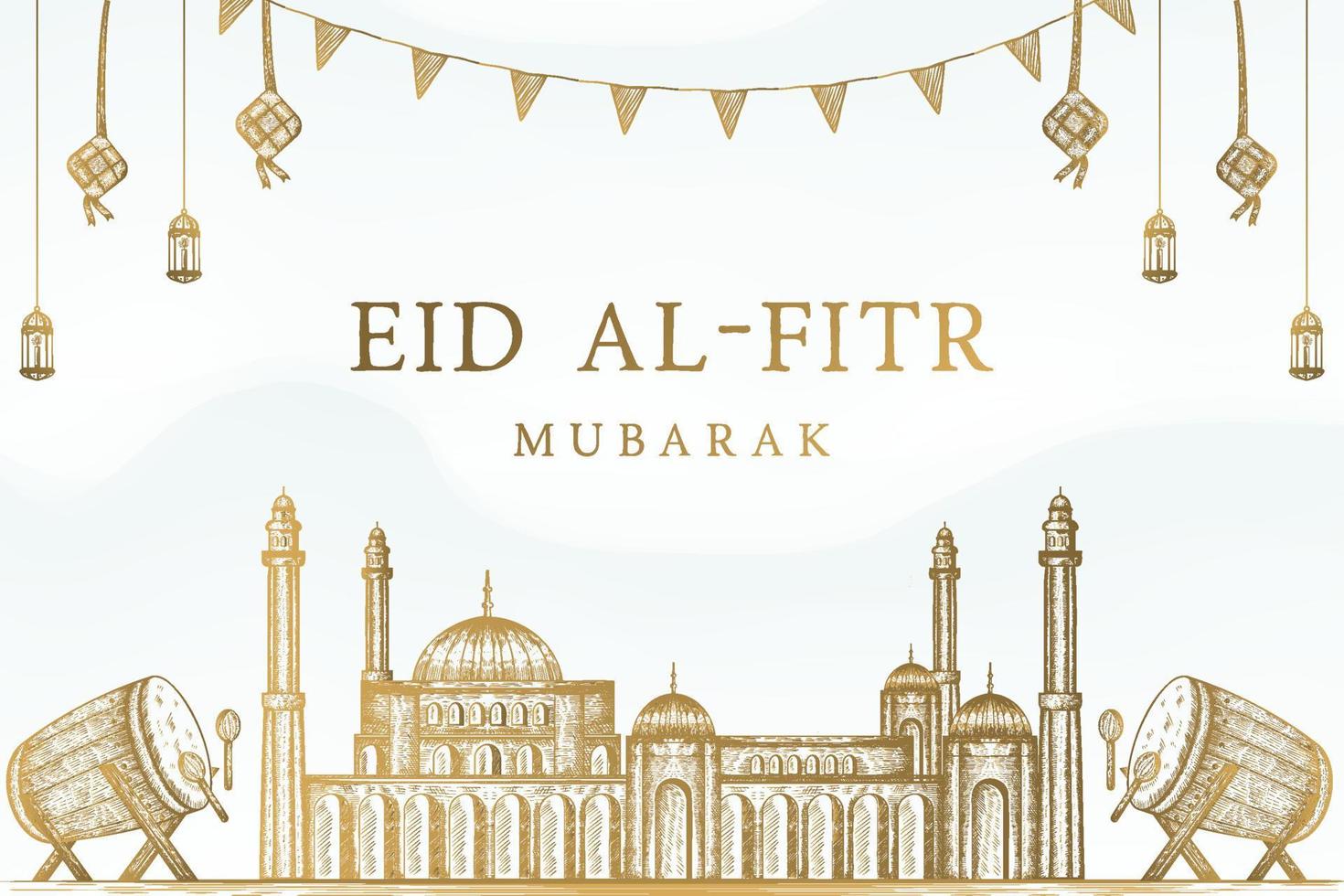 hand drawn eid al fitr mubarak illustration background vector