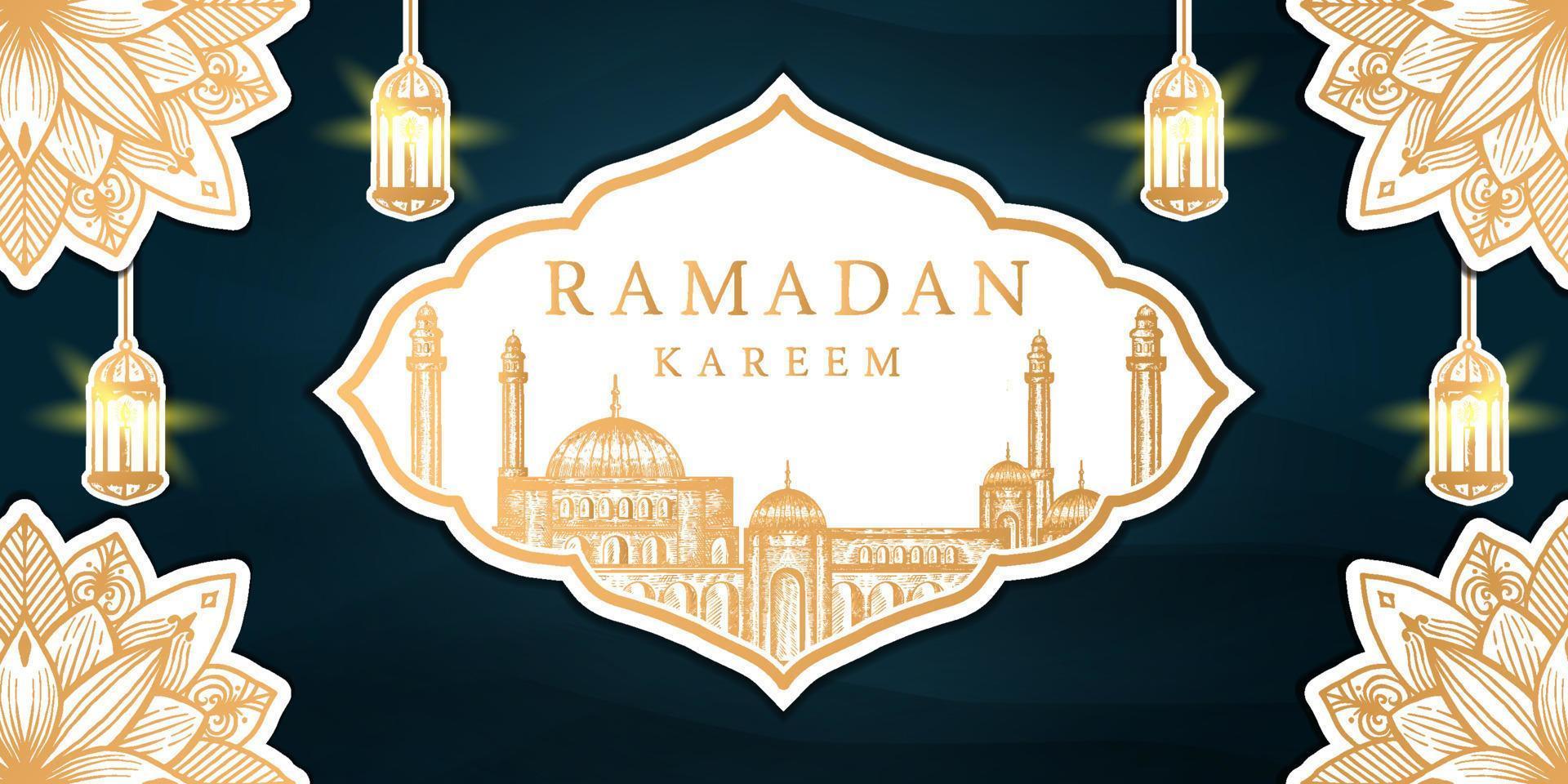 ramadan kareem hand drawn background illustration vector