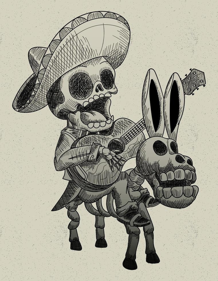 mariachi skull in a donkey vector